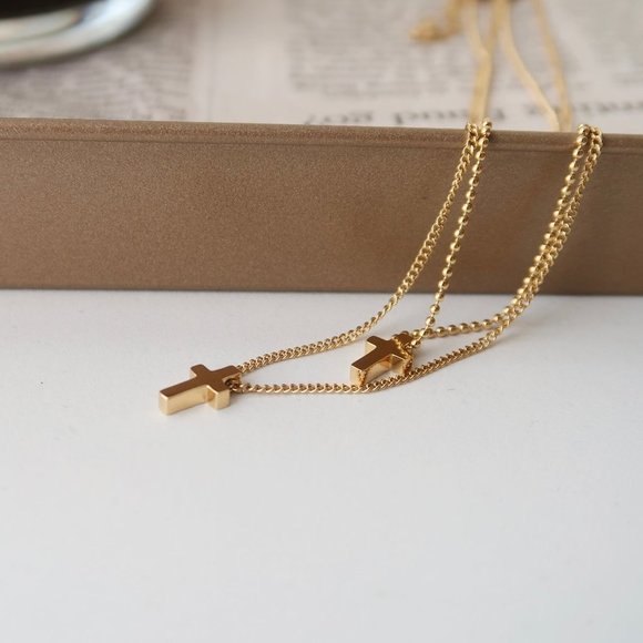 NEW 18K Gold Plated Double Layer Cross Necklace - Picture 9 of 10